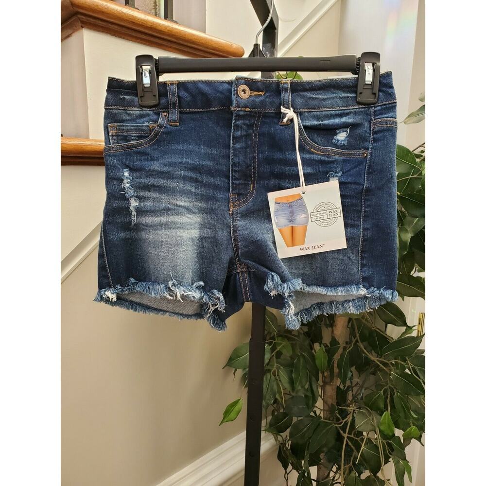 Wax Jeans‎ Women Blue Denim Cotton Mid Rise Pull on Casual Jean Short Size Small